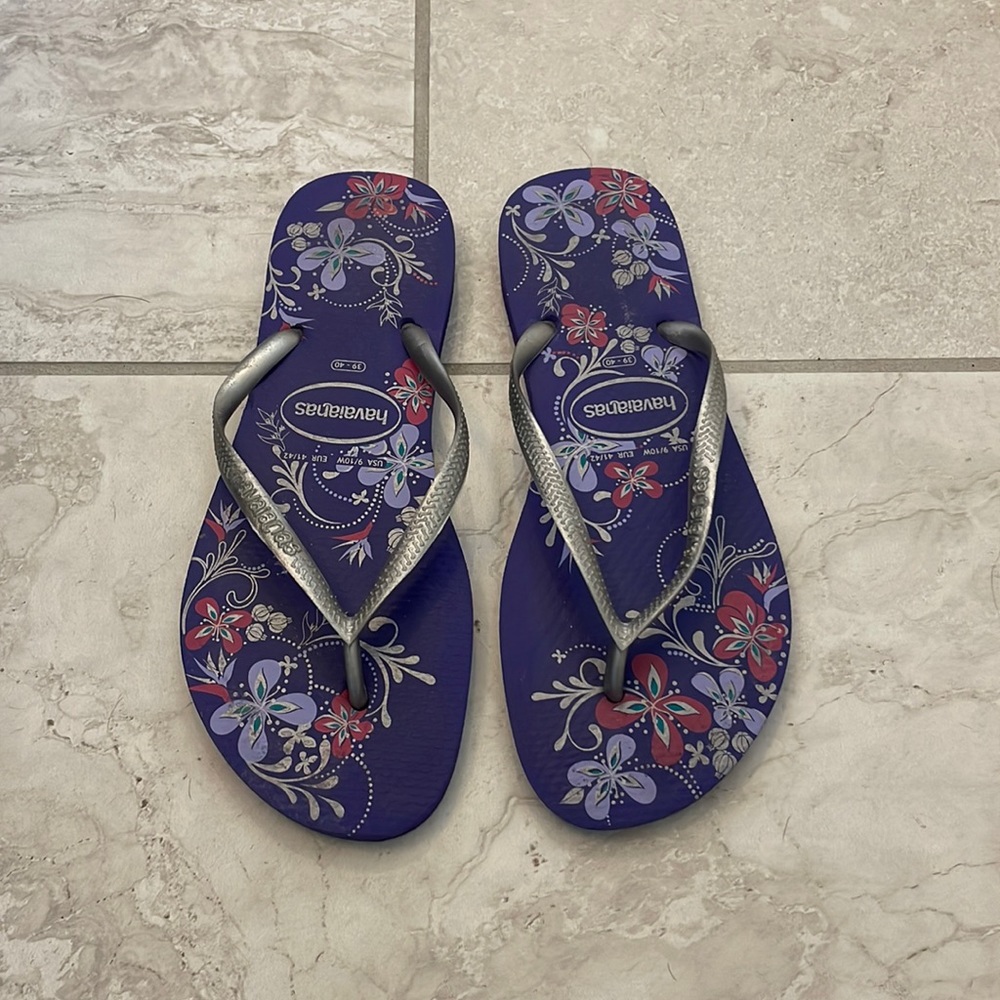Havaianas Purple & Silver Pattern Flip Flops